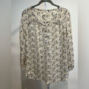 Lucky Brand Blue and Yellow Floral Top